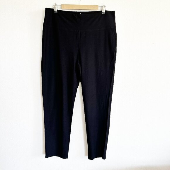 Eileen Fisher Crepe Ankle Pants Black Tapered Leg Pull On Wide Waistband - Picture 1 of 8